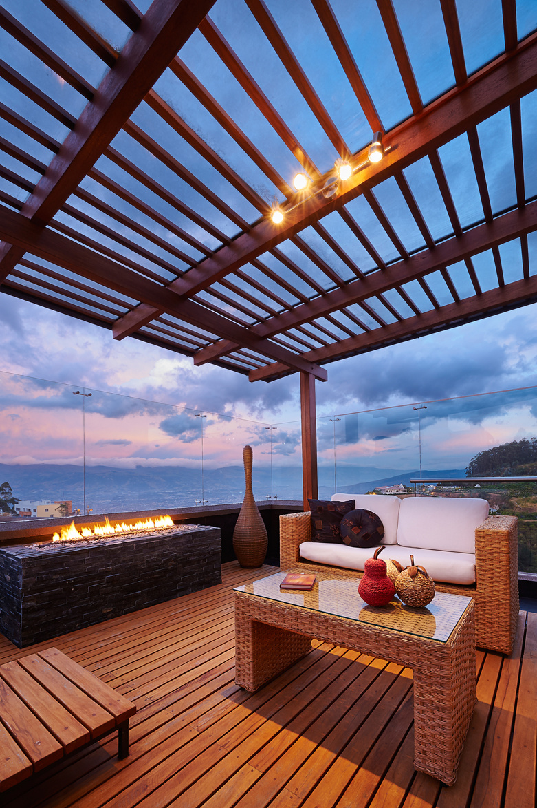 Modern terrace lounge with pergola